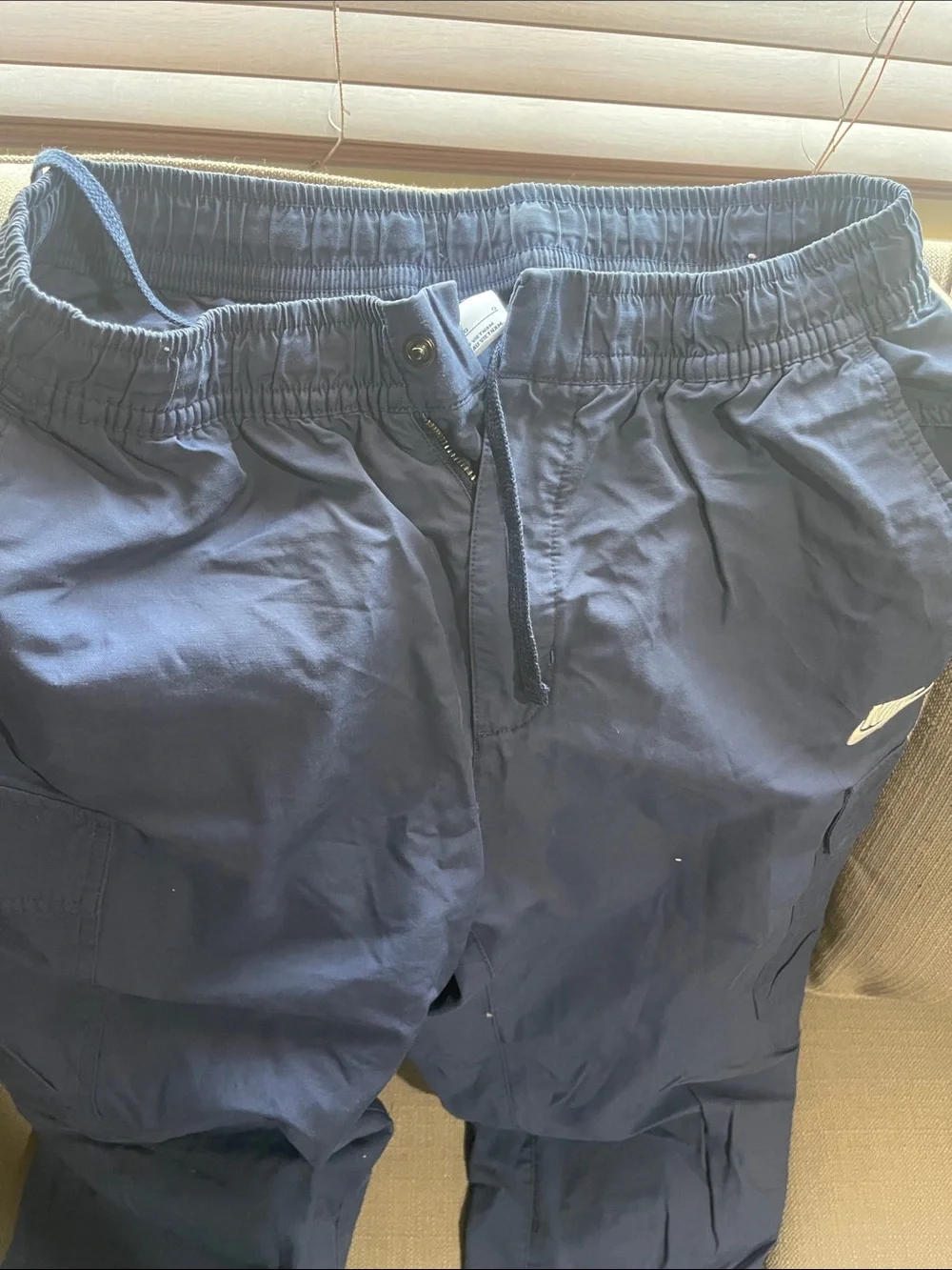 Nike Men's Navy Cargo Pants with Elastic Waist and Drawstring